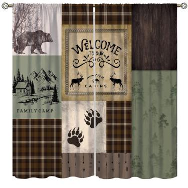 Imagem de Cortinas Ginness Cabin Retro Rustic Lodge Bear Deer Moose 24x