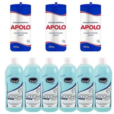 Imagem de Kit 03 Algodão Hidrófilo + 06 Removedor de Esmalte 500ml - APOLO