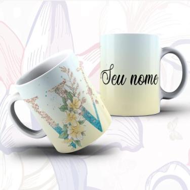 Imagem de Caneca Alfabeto Floral Glitter Personalizada Com Inicial E Nome Todas 