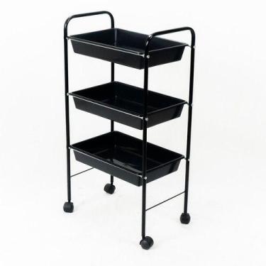 Imagem de Carrinho Auxiliar Cabeleireiro 3 Bandejas Preto - HATTEN