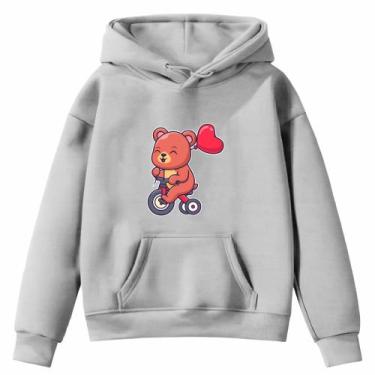 Imagem de Moletom Infantil Ursinho Bike Balões Desenho Infância Bolso Canguru Ca