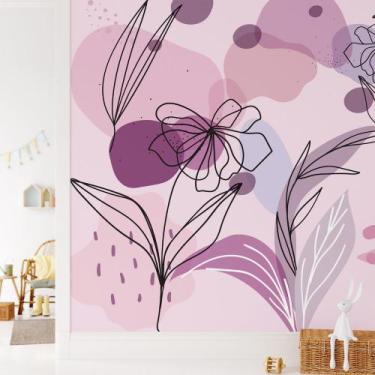 Imagem de Papel de Parede Folhagem Plantas em Tons Lilás Quarto 6m² - Quartinhos