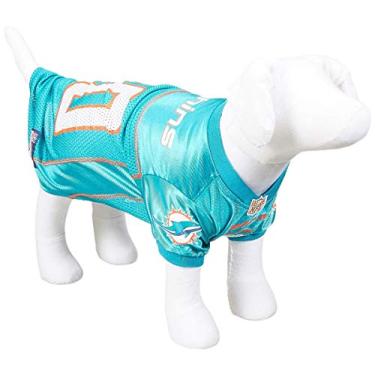Imagem de Pets First Camiseta NFL Miami Dolphins para cães - Tamanho Grande - Melhor fantasia de camiseta de futebol americano para cães