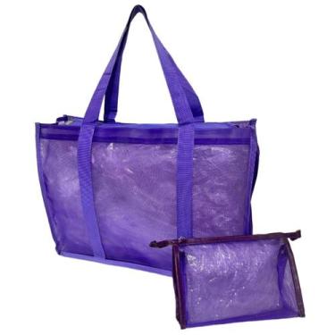 Imagem de Bolsa Feminina Roxa Com Necessaire Ziper Academia Praia Viagem Sacola 