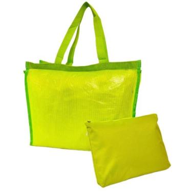 Imagem de Bolsa De Praia Verde Limão Feminina Com Necessaire Piscina Verão Viage