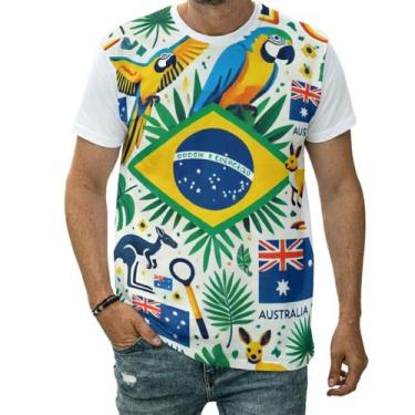 Imagem de Camiseta Bandeira Brasil E Austrália País Arara Canguru Arte - Darkwoo