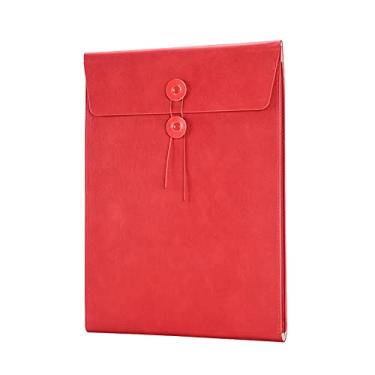 Imagem de Enyuwlcm Pasta de arquivo de couro PU A4 Suporte de documentos Envelope Arquivo Portfólio de arquivo com cordão de fechamento de 3/4 polegadas Expansão vermelha