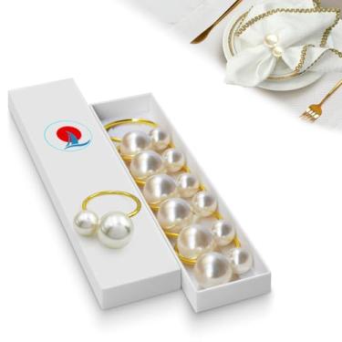 Imagem de SunEuhue anéis de guardanapo - conjunto de 6 anéis de guardanapo de ouro pérola para decoração de mesa de jantar, porta-guardanapos de Natal, ação de graças, outono e feriado em caixa de pre