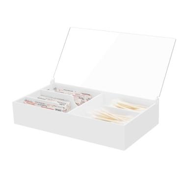 Imagem de Beautyflier Estojo organizador para band-aid de tecido flexível, suporte de acrílico para bandagem de primeiros socorros, caixa de armazenamento para cotonete, pílulas, clipes de papel, capa flip