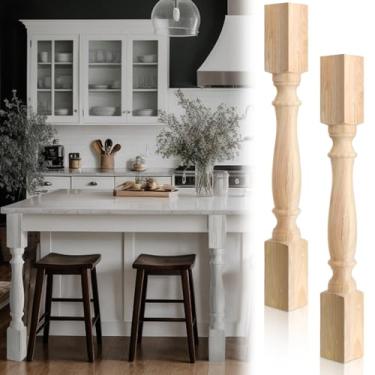 Imagem de DoubleFill 2 peças de pernas de ilha de cozinha inacabadas, pernas de mesa de madeira maciça, substituição de madeira de borracha, coluna de armário de painel elevado, 89,9 cm A x 9,4 cm L x 9,4 cm P