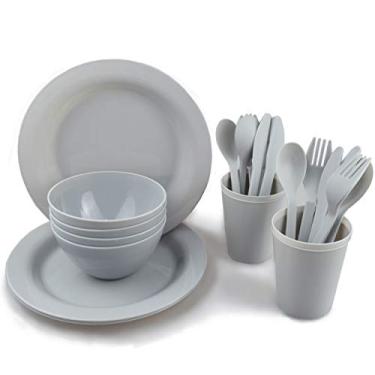 Imagem de Conjunto de pratos e tigelas de plástico, conjunto de pratos essenciais para dormitório universitário, pratos de acampamento, acessórios de jantar, kit de bagunça, seguro para micro-ondas, sem BPA,