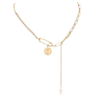 Imagem de SIXAOAZZ Colar de alfinete de segurança pingente de coração doce estilo legal colar de clipe de papel com corrente de extensão personalidade de cobre simples joia de alfinete de segurança requintada