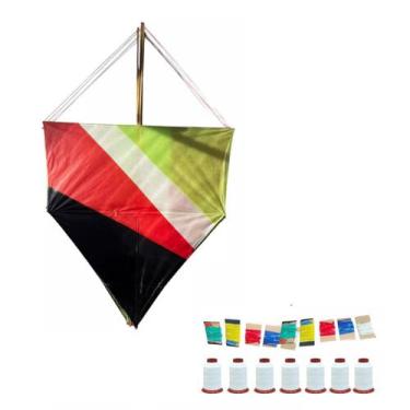 Imagem de Kit 2 Pipas Grande 58cm coloridas + 1 Rabiola + 1 rolo linha - Genéric