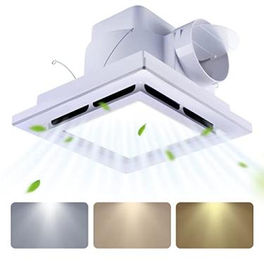 Imagem de Tolery Ventilador de banheiro com luz de montagem no teto ventilador de chuveiro exaustor com mudança de cor 3000K/4000K/6000KVent ventilador e combinação de luz para casa 1.0Sone 110 CFM 110V 10.2 cm