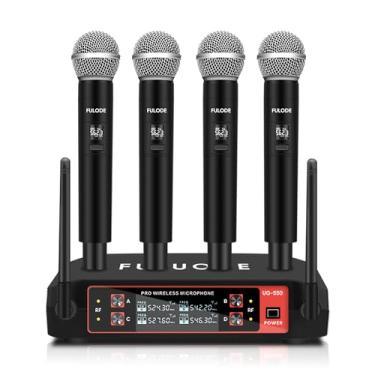 Imagem de FULODE Microfone sem fio UG-550, sistema portátil de karaokê profissional de 4 canais para karaokê em casa, reunião, festa, igreja, DJ, casamento, conjunto de KTV em casa