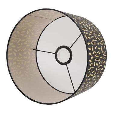 Imagem de Abajur de Metal E27 E14 Abajur de Tambor de Metal Com Forro de Sombreamento Folhas de Grama de água de 25 Cm (Forro Amarelo de Grama de Água Negra)