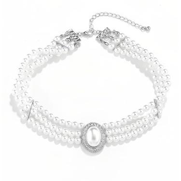 Imagem de Aleasha Gargantilha de pérolas em camadas, strass, colar com vários fios para mulheres, festa de casamento, formatura, cosplay, bijuteria, Pérola, Pérola sintética