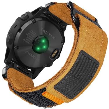 Imagem de Pulseira de couro de camurça macia, pulseira militar de 26 mm compatível com Garmin Instinct 3 de 50 mm/Fenix 8 51 mm/7X/7X Pro/6X/6X Pro/5X/5X Plus, Tactix 7 Pro/Delta, Quatix 6X/5X, Descent MK1/MK2,