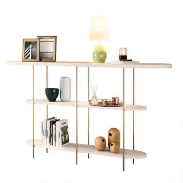 Imagem de Aparador Decorativo Sala De Estar Walker Pés Em Aço Tampo Vidro Off White G26 - Gran Belo