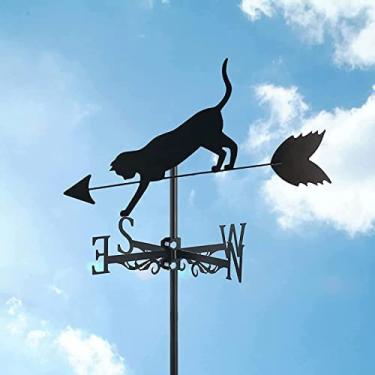 Imagem de Cata-vento de metal para ornamento de gato, cata-vento indicador de direção do vento em aço inoxidável cata-vento em forma de gato bonito decoração de jardim no telhado, para quintal de faze