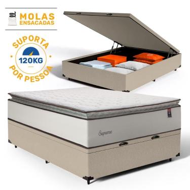 Imagem de Cama Box Baú com Colchão de Molas Ensacadas Pillow Top Supreme Lux Casal 138cm
