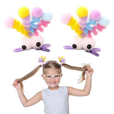 Imagem de MIUPOO Grampos de cabelo fofos pompons, acessórios de dia de cabelo louco para meninas, presilhas peculiares de monstrinho, grampos de cabelo de bico de pato de pelúcia, presilhas de cabelo,