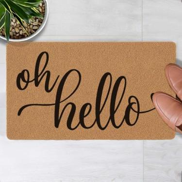 Imagem de LuckyChu Tapete de porta de boas-vindas para entrada interna externa, Oh Hello Tapetes de piso de perfil baixo antiderrapantes tapetes de entrada duráveis para entrada, pátio, áreas de alto tráfego