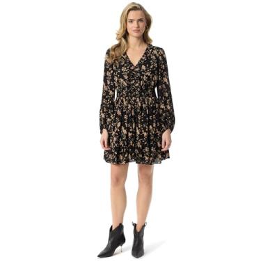 Imagem de Jessica Simpson Minivestido feminino Yara com babados e mangas de sino padrão, Obsidian-wispy Ditsies, G