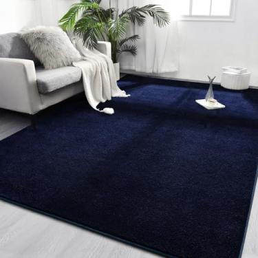 Imagem de FlyDOIT Tapetes de área para quarto sala de estar, 10 x 15 cm azul marinho super macios confortáveis tapetes internos com espuma de memória espessa, tapete minimalista estético moderno para meninos meninas adultos apartamento berçário decoração de casa