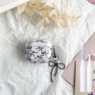 Imagem de inewateri Compatível com AirPods 4ª capa com kit de limpeza, estampa de laço macio, design moderno, laço, estética, à prova de choque, chaveiro para fones de ouvido para AirPods 4 - preto