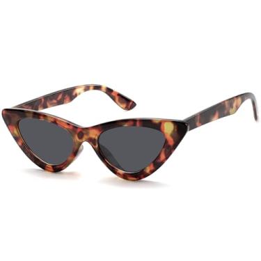 Imagem de IOHLNG Óculos de sol retrô vintage olho de gato para mulheres e homens estreitos óculos de sol modernos, Armação de tartaruga + lente cinza, Small