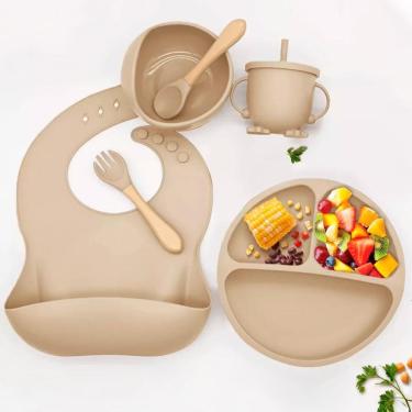 Imagem de Conjunto Alimentação Infantil Silicone Tigela Prato Babador