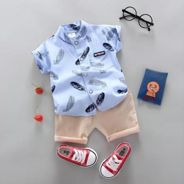 Imagem de Camisa Bebê Manga Curta com Estampa de Penas - Verão (0 a 3 anos), 9-1