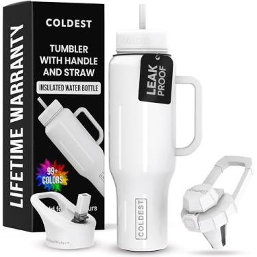 Imagem de Copo Coldest com alça e canudo, copo 100% à prova de derramamento com canudo (3 tampas), copos isolados de aço inoxidável à prova de vazamento para mulheres e homens, compatível com porta-copos, 1,304