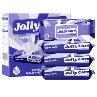 Imagem de Jolly Care Lenços Umedecidos Descartáveis Para Adultos, Lenços Umedecidos Descartáveis Para O Bumbum, Lenços Umedecidos À Base De Plantas Para Pele Sensível, 99% Edi De Água Pura + Aloe Vera + Vita