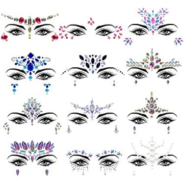 Imagem de Lusy DM 12 Conjuntos De Joias De Rosto De Sereia, Strass, Joias Rave, Tatuagens Temporárias, Joias De Cristal Para Festival, Adesivos Para Corrida, Carnaval, Festa De Halloween