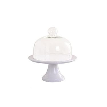 Imagem de RVGOJHYF Suportes de bolo, bandeja de bolo, suporte alto para exibição de pão com tampa, tampa de vidro, bandeja de frutas, chá da tarde, lanche, bolo, suporte para festa de casamento, festivais