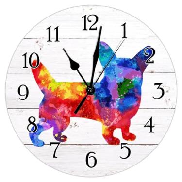 Imagem de LILINWAN Relógio de parede de pastor alemão em aquarela para cães pastor alemão colorido silhueta de cachorro filhote de cachorro animal relógios de parede quartzo de qualidade operados por bateria