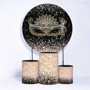 Imagem de Kit Painel de Festa Redondo de 1,80m e Trio de Cilindros Carnaval - Fera Print