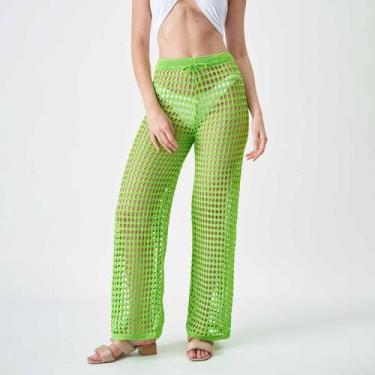 Imagem de Calça Feminina Tricot Croche Saida De Praia Pantalona Verão - Swiss Bo