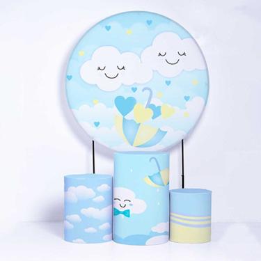 Imagem de Kit Painel de Festa Redondo de 1,80m e Trio de Cilindros Chuva de Amor - Fera Print