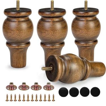 Imagem de Aiminjey Conjunto de 4 pernas de móveis de madeira de 15 cm de substituição para sofá de madeira maciça marrom para poltrona, sofá, armário, cômoda, suporte de TV otomano, pernas de cama com parafusos