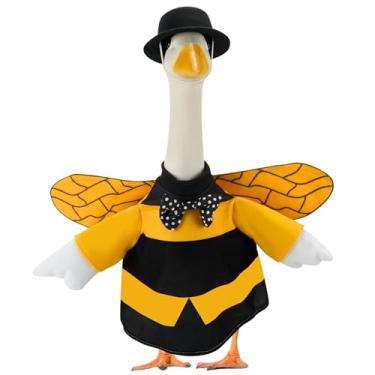 Imagem de EKOREST Roupas de ganso de varanda de verão para estátua de gramado de 58 cm, fantasia engraçada de chapéu de abelha com asas para estátua de plástico/cimento, roupas de escultura sazonal para