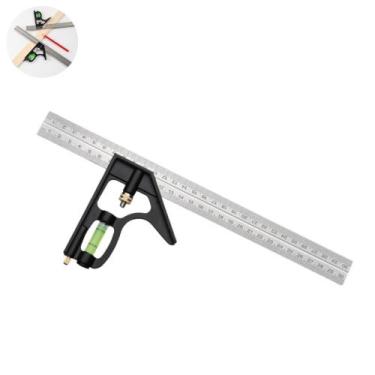 Imagem de Esquadro Combinado Inox 12polegadas 300mm Com Regua E Nivel Multiuso -