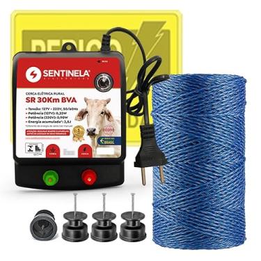 Imagem de Kit Cerca Elétrica Rural Eletrificador Sentinela + Fio 250m + Isolador (Fio Trançado)