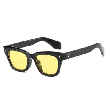 Imagem de HPIRME Óculos de sol femininos com lentes transparentes estilo oceano, UV400, retrô, com rebites, decoração, masculino, óculos escuros (tamanho único/preto e amarelo)