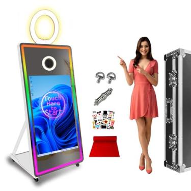 Imagem de VANYA 65 polegadas Máquina de cabine de fotos de espelho mágico 43 polegadas Tela táctil Estação de selfie interativa para casamentos, festas e eventos (White)