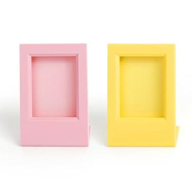 Imagem de Conjunto de mini porta-retratos com suporte, tela de 7,6 cm, capacidade de armazenamento para 10 fotos, rosa e azul bebê/rosa bebê e amarelo (rosa bebê e amarelo brilhante)