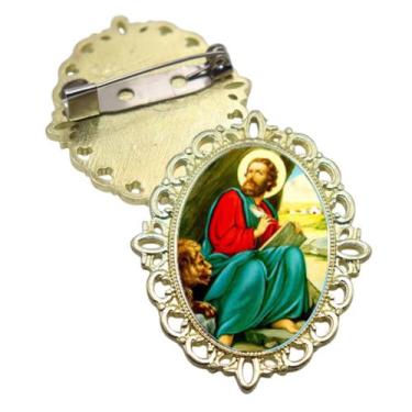 Imagem de Broche Dourado São Marcos Terno Noivo lapela Qualidade Resinado Alto P