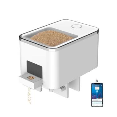 Imagem de GEZIEKID Alimentador automático de peixes Bluetooth para aquário, dispensador de alimentos para aquário com controle de aplicativo, alimentado por USB e bateria, adequado para alimentos peletizados em